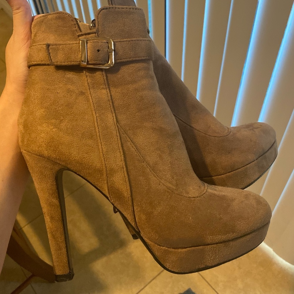 NEW Tan high heel ankle booties.